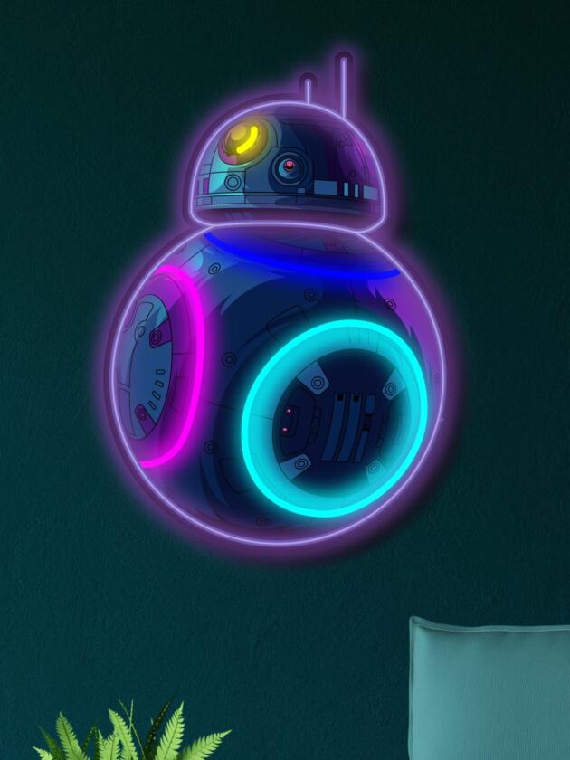 Bring the charm of the galaxy’s favorite droid into your space with this BB-8 neon sign. A stunning LED wall art piece for Star Wars fans, collectors, and lovers of futuristic decor.