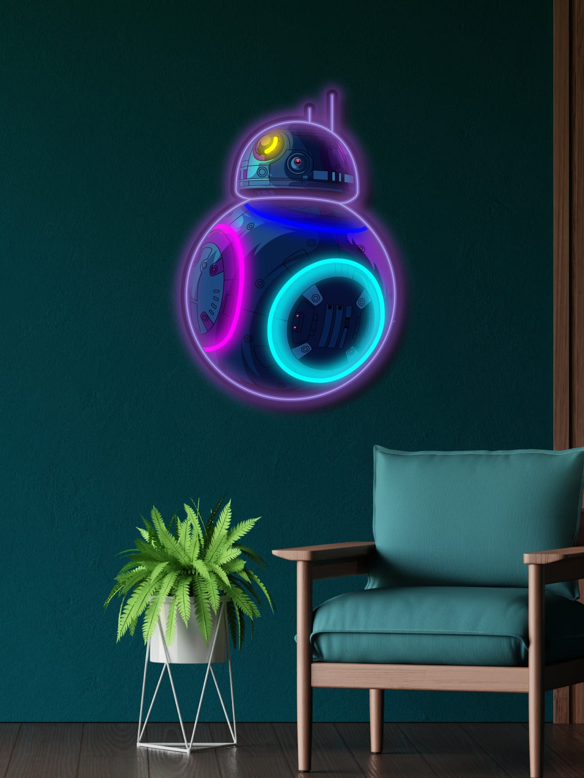 Bring the charm of the galaxy’s favorite droid into your space with this BB-8 neon sign. A stunning LED wall art piece for Star Wars fans, collectors, and lovers of futuristic decor.