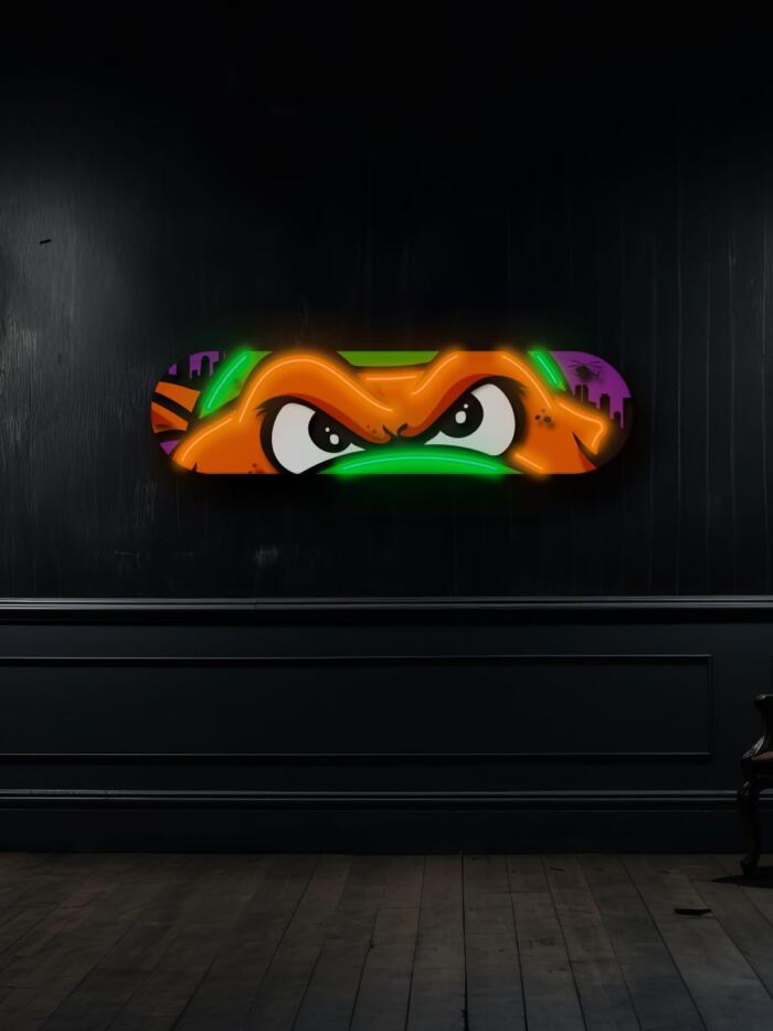 Exclusive Michelangelo TMNT LED Neon Skateboard Art – Transform your space with this vibrant Teenage Mutant Ninja Turtles wall decoration. Perfect for comic fans and pop culture collectors!