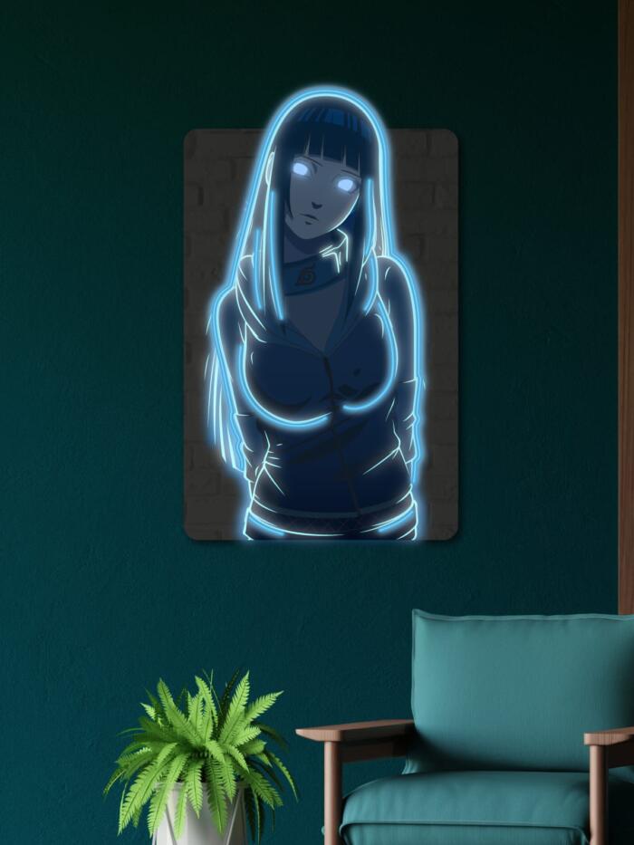 Hinata neon sign - stunning blue LED anime wall art featuring Hinata Hyuga from Naruto. Glowing chakra energy brings this beloved character to life. Perfect for anime fans, Naruto collectors, and gaming room decor.