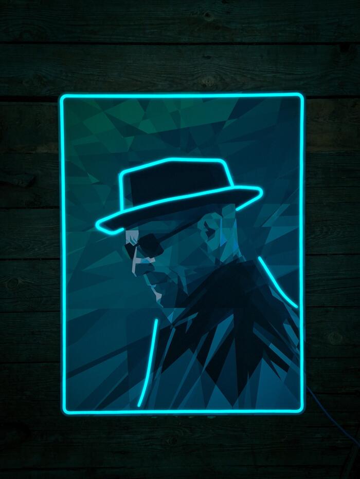 Exclusive Heisenberg LED Wall Art - Transform your space with this striking Breaking Bad-inspired neon wall decor featuring the iconic silhouette. Perfect for TV series fans and modern art collectors!